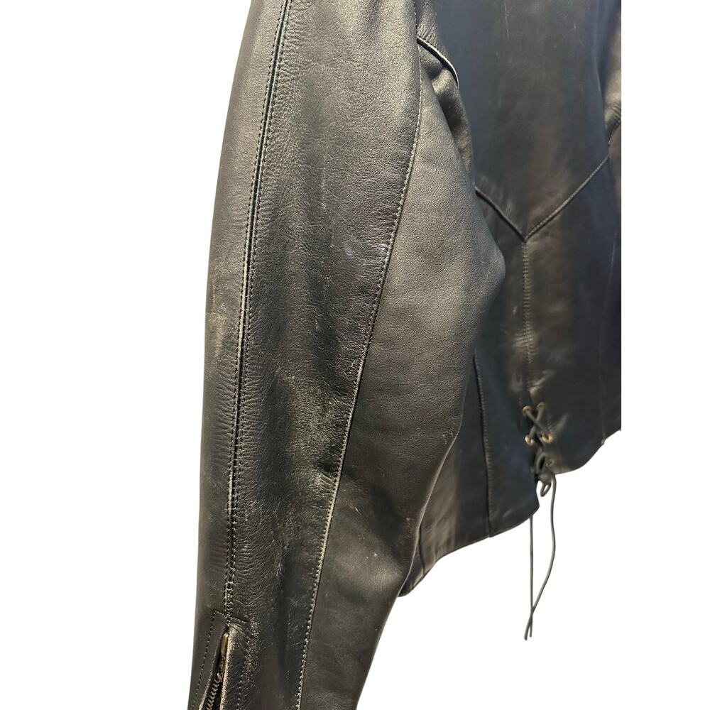 Mega Force Thinsulate heavy distressed leather motorcycle jacket Sz Med Vintage - Picture 10 of 11